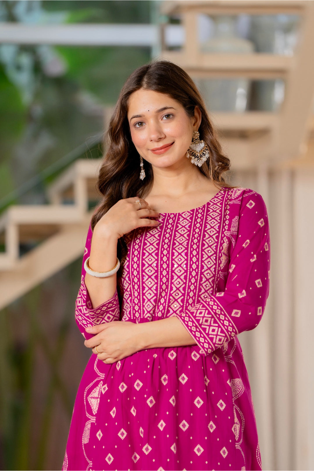 Jaipur Sarai Magenta Pink Cotton Kurta Set With Traditional Prints