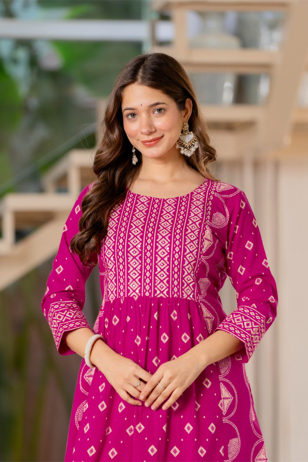 Jaipur Sarai Magenta Pink Cotton Kurta Set With Traditional Prints