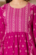 Jaipur Sarai Magenta Pink Cotton Kurta Set With Traditional Prints