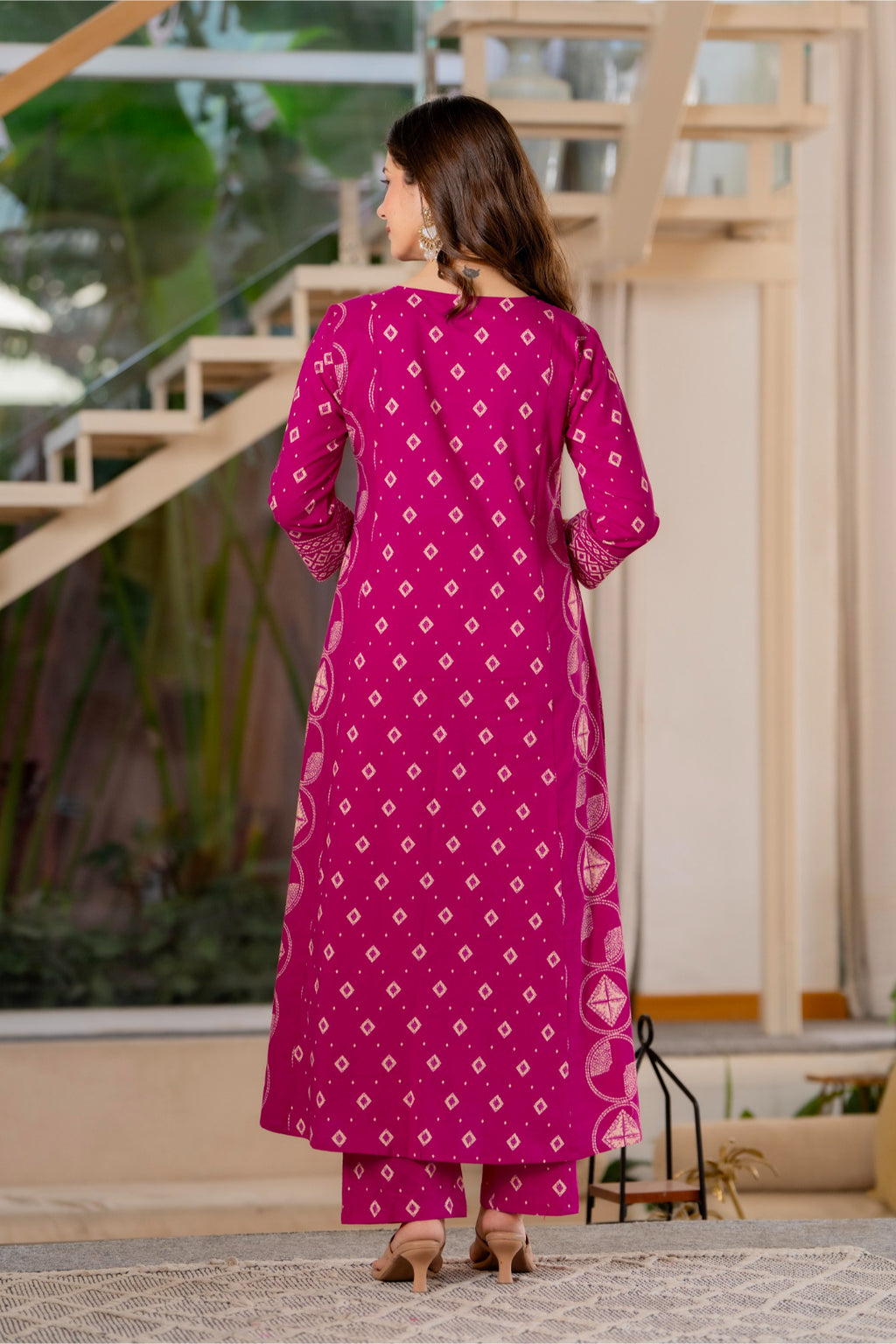 Jaipur Sarai Magenta Pink Cotton Kurta Set With Traditional Prints