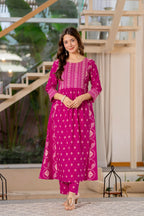 Jaipur Sarai Magenta Pink Cotton Kurta Set With Traditional Prints