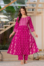 Jaipur Sarai Magenta Pink Cotton Kurta Set With Traditional Prints