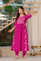 Jaipur Sarai Magenta Pink Cotton Kurta Set With Traditional Prints