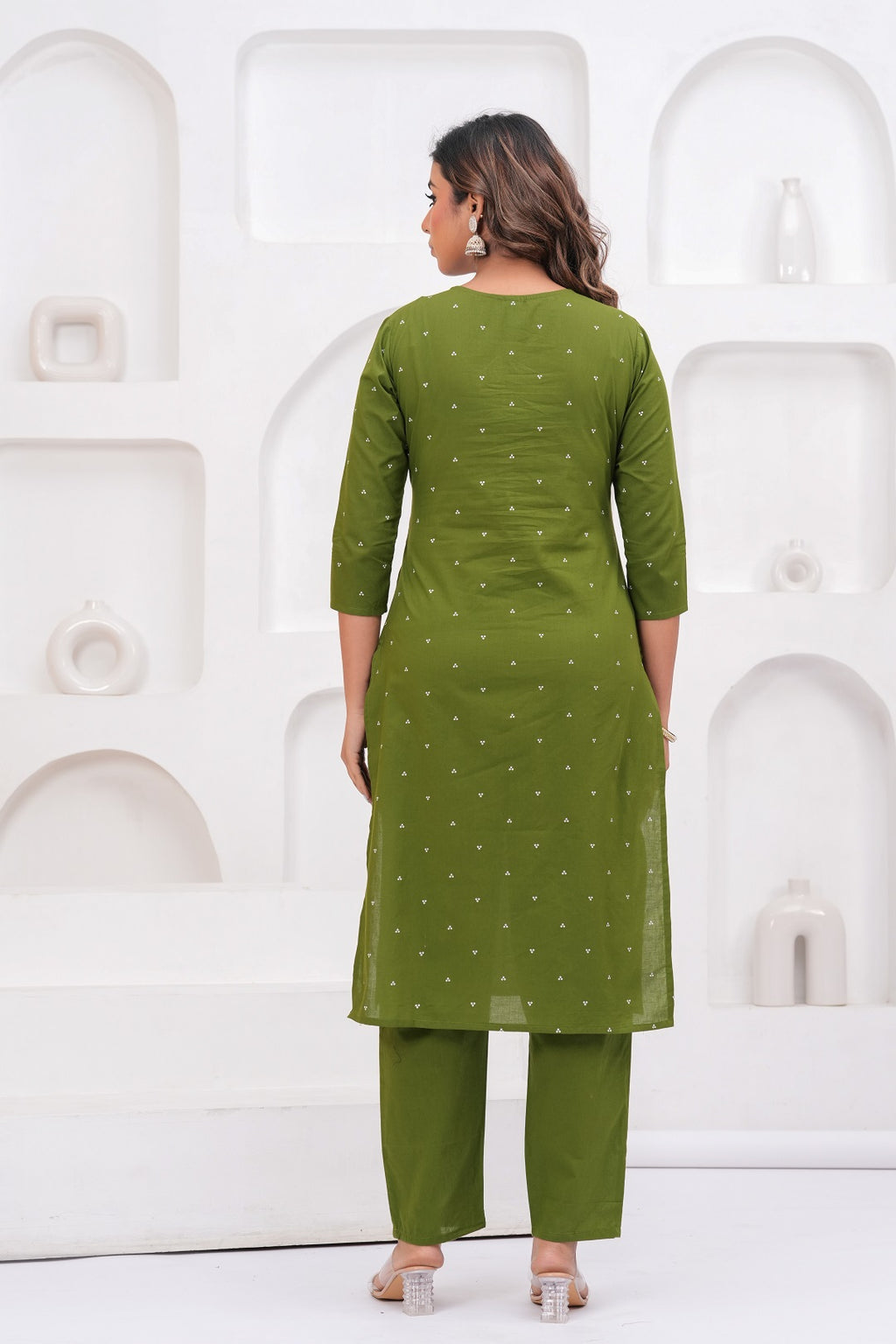 Olive Green Embroidered Kurta With Pant With Dupatta