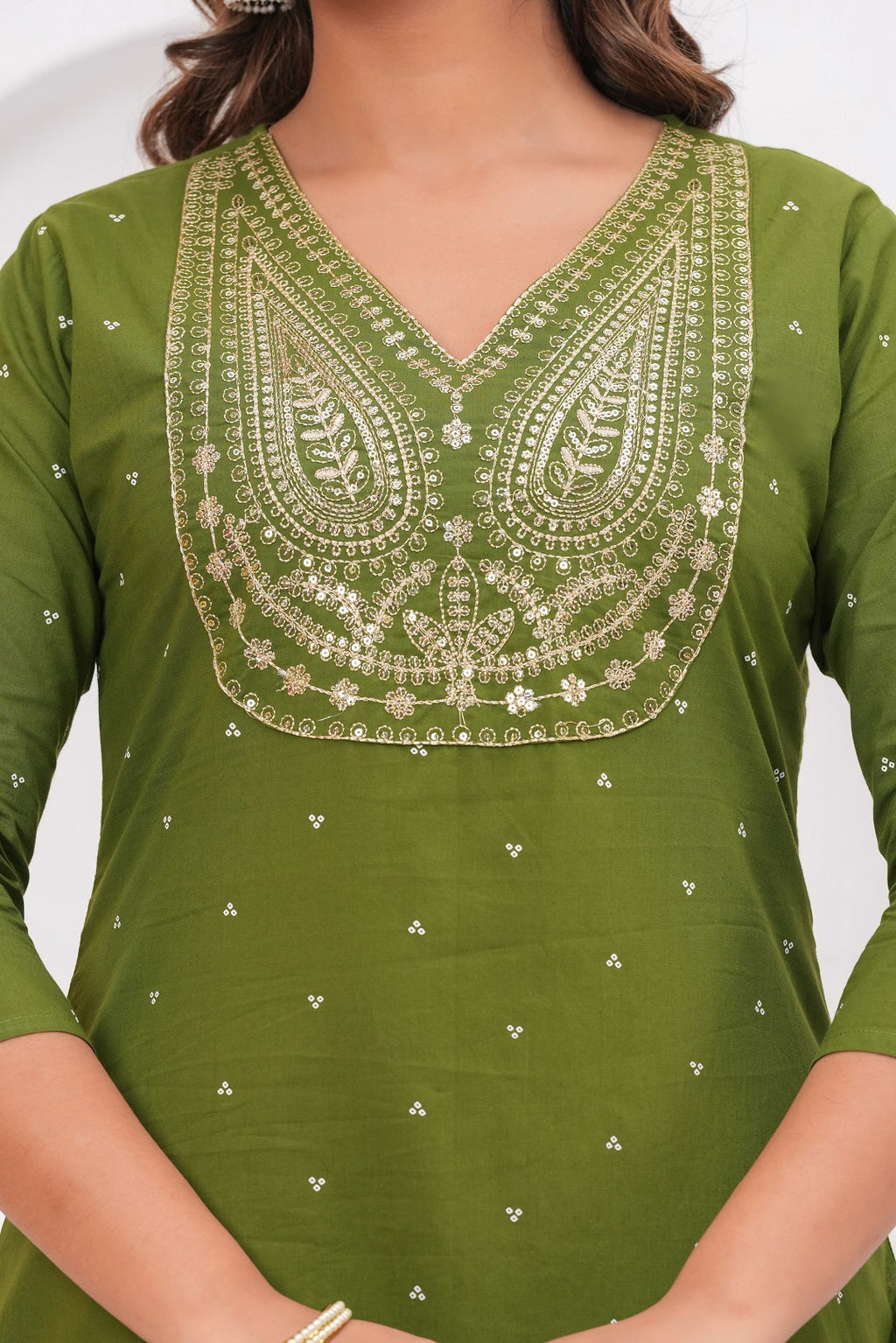 Olive Green Embroidered Kurta With Pant With Dupatta