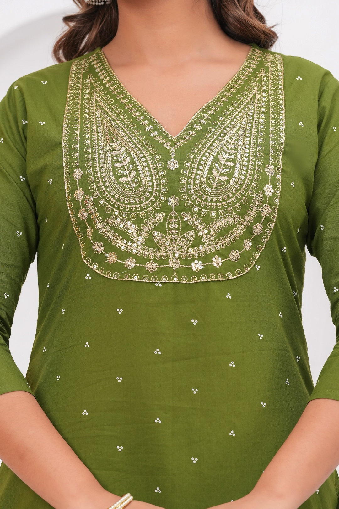 Olive Green Embroidered Kurta With Pant With Dupatta