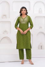 Olive Green Embroidered Kurta With Pant With Dupatta