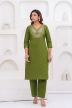 Olive Green Embroidered Kurta With Pant With Dupatta