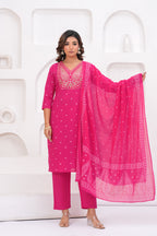 Ethnic Pink Printed Kurta with Trousers With Dupatta