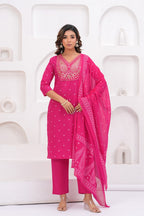 Ethnic Pink Printed Kurta with Trousers With Dupatta