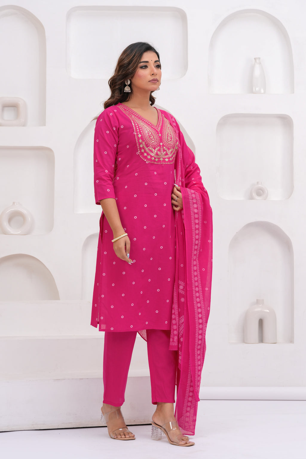 Ethnic Pink Printed Kurta with Trousers With Dupatta