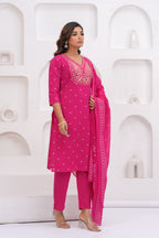 Ethnic Pink Printed Kurta with Trousers With Dupatta