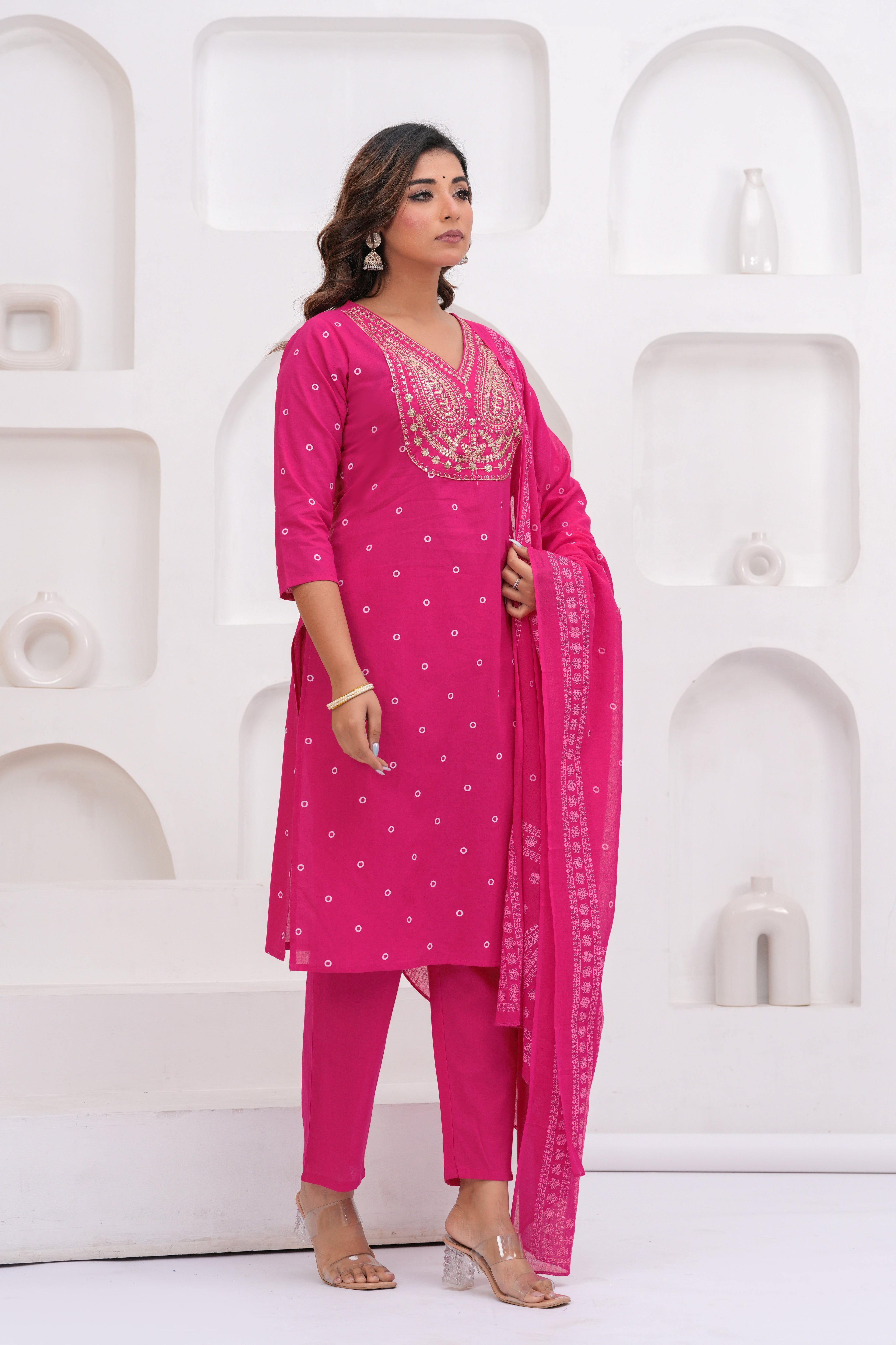 Ethnic Pink Printed Kurta with Trousers With Dupatta