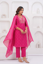 Ethnic Pink Printed Kurta with Trousers With Dupatta