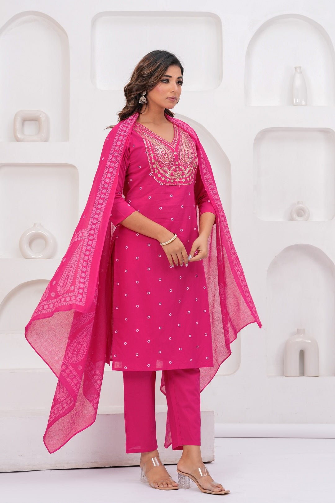 Ethnic Pink Printed Kurta with Trousers With Dupatta