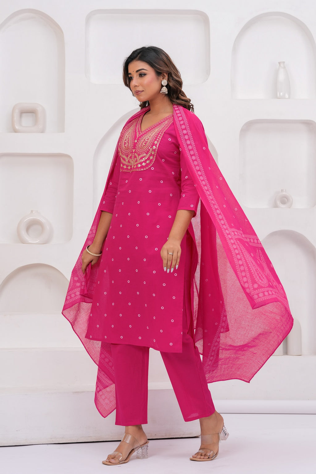 Ethnic Pink Printed Kurta with Trousers With Dupatta