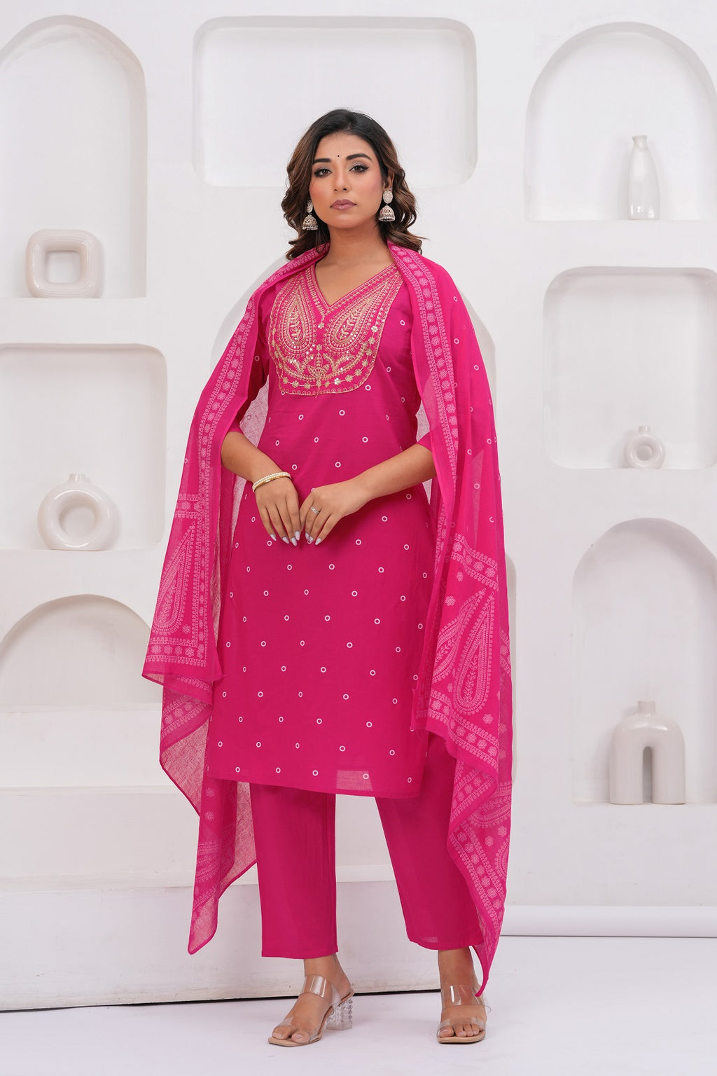 Ethnic Pink Printed Kurta with Trousers With Dupatta