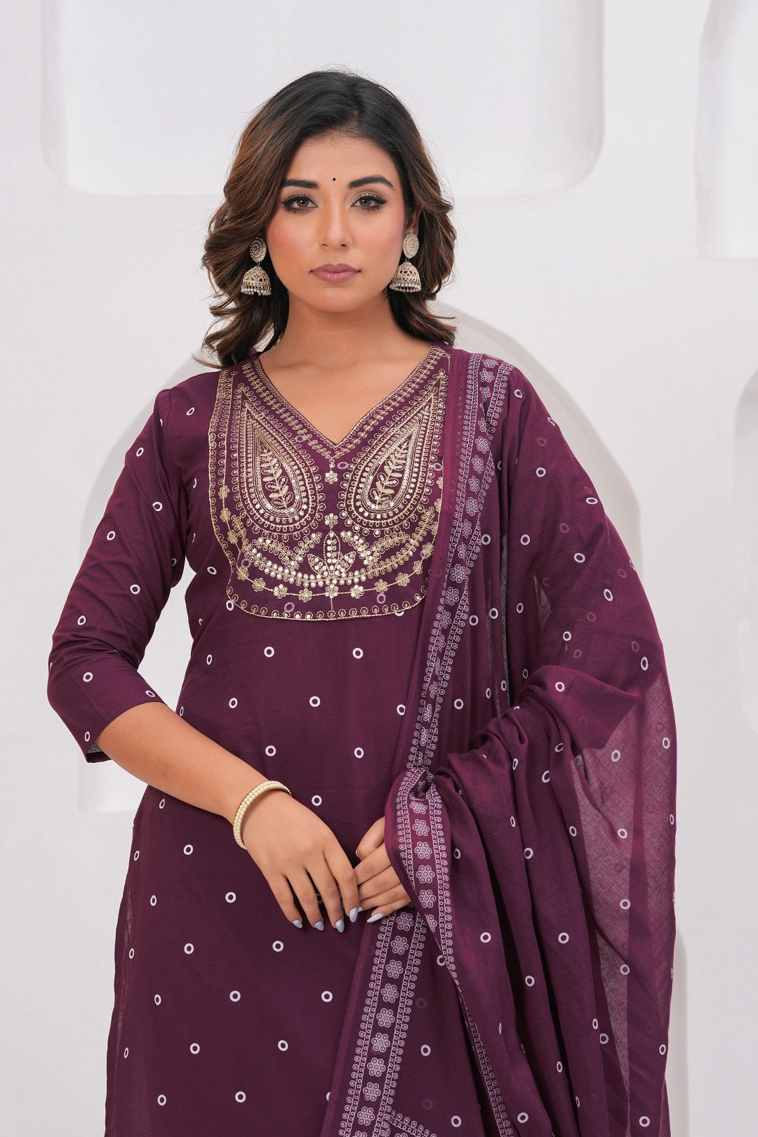 Purple Printed Kurta with Trousers With Dupatta