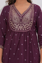 Purple Printed Kurta with Trousers With Dupatta