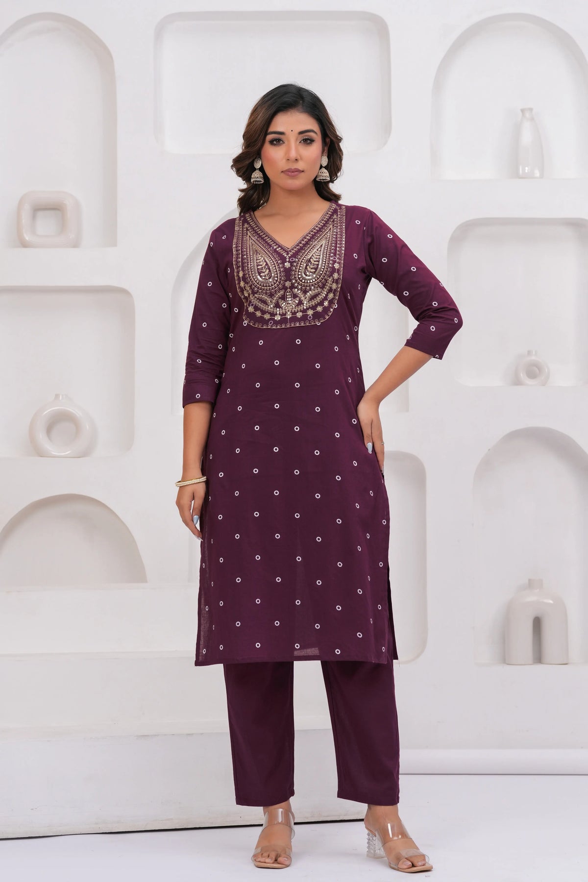 Purple Printed Kurta with Trousers With Dupatta