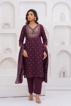 Purple Printed Kurta with Trousers With Dupatta