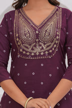 Purple Printed Kurta with Trousers With Dupatta