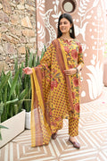 Mustard Yellow Floral Printed Cotton Kurta Pant Dupatta Set | 3-Piece
