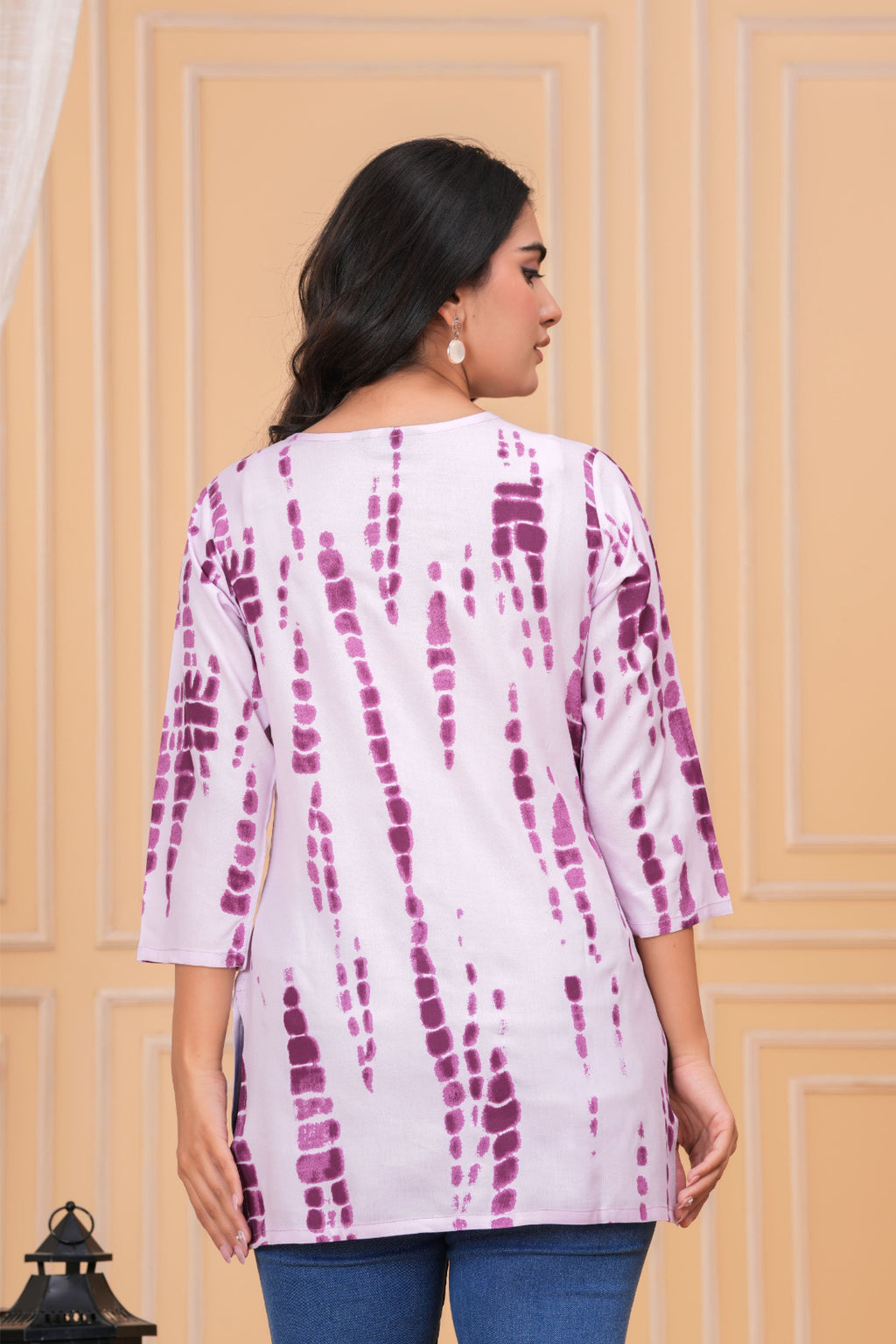 Women’s Purple Tie-Dye Printed Cotton Straight Kurti Top