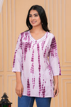 Women’s Purple Tie-Dye Printed Cotton Straight Kurti Top