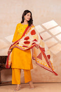 Mustard Yellow Kurta Pant Set with Printed Dupatta