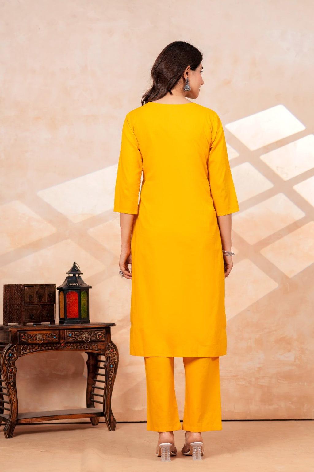 Mustard Yellow Kurta Pant Set with Printed Dupatta