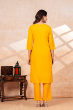 Mustard Yellow Kurta Pant Set with Printed Dupatta