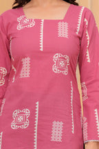 Pink Printed Straight Cotton Kurti | Square Neck | Full Bell Sleeves | Casual Ethnic Top