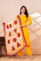 Mustard Yellow Kurta Pant Set with Printed Dupatta