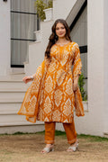 Mustard Printed Kurta Pant Set with Dupatta | Cotton Blend | 3-Piece Ethnic Suit Set