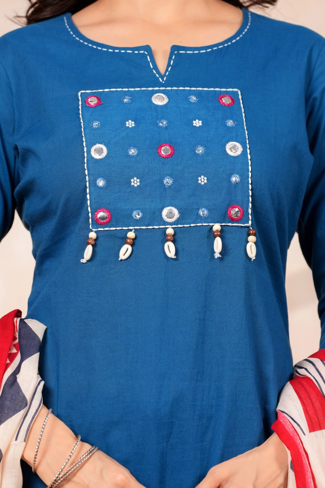 Royal Blue Kurta Pant Set with Printed Dupatta | Cotton
