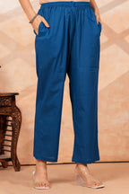 Royal Blue Kurta Pant Set with Printed Dupatta | Cotton