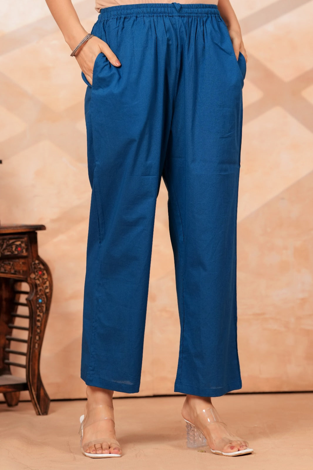 Royal Blue Kurta Pant Set with Printed Dupatta | Cotton