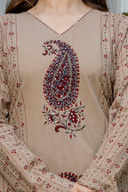 Beige Paisley Printed A-Line Kurta Pant Set with Dupatta