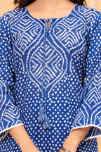 Women's Blue Bandhani Print Cotton Kurta Pant with Dupatta Set