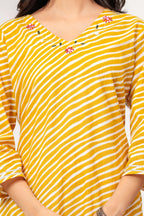 Mustard Yellow Printed Straight Kurta with V-Neck