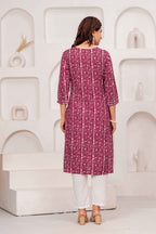 Maroon Printed Straight Kurta with Round Neck