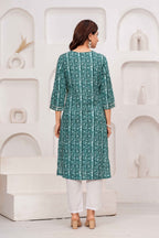 Green Printed Straight Kurta with Round Neck