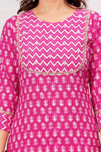 Pink Printed Kurta Pant Dupatta Set with 3/4 Sleeve