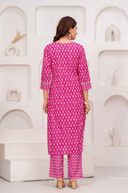 Pink Printed Kurta Pant Dupatta Set with 3/4 Sleeve