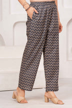 Navy Blue Printed Kurta Pant Dupatta Set with 3/4 Sleeves