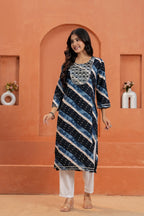 Printed Straight Kurta with White Pant | 3/4 Sleeve Ethnic Kurta Set
