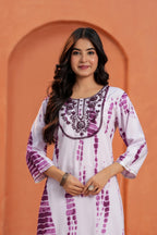 White & Purple Printed Straight Kurta with Pant | Ethnic Wear Set