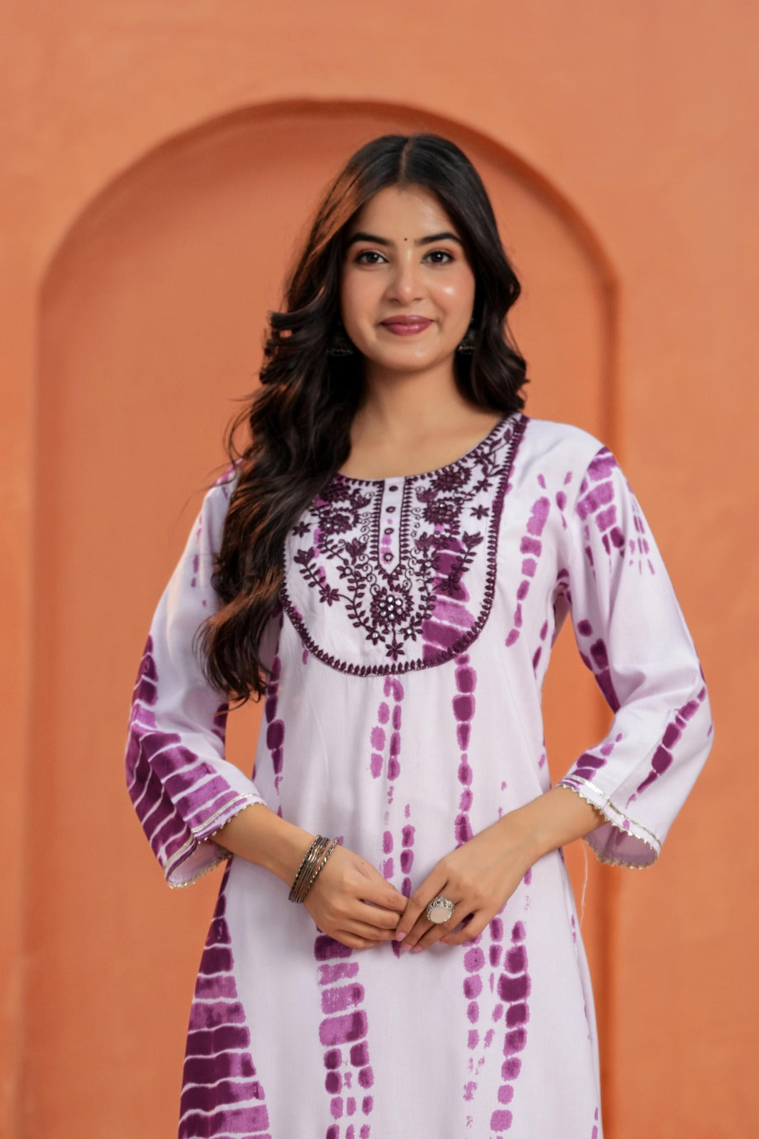 White & Purple Printed Straight Kurta with Pant | Ethnic Wear Set