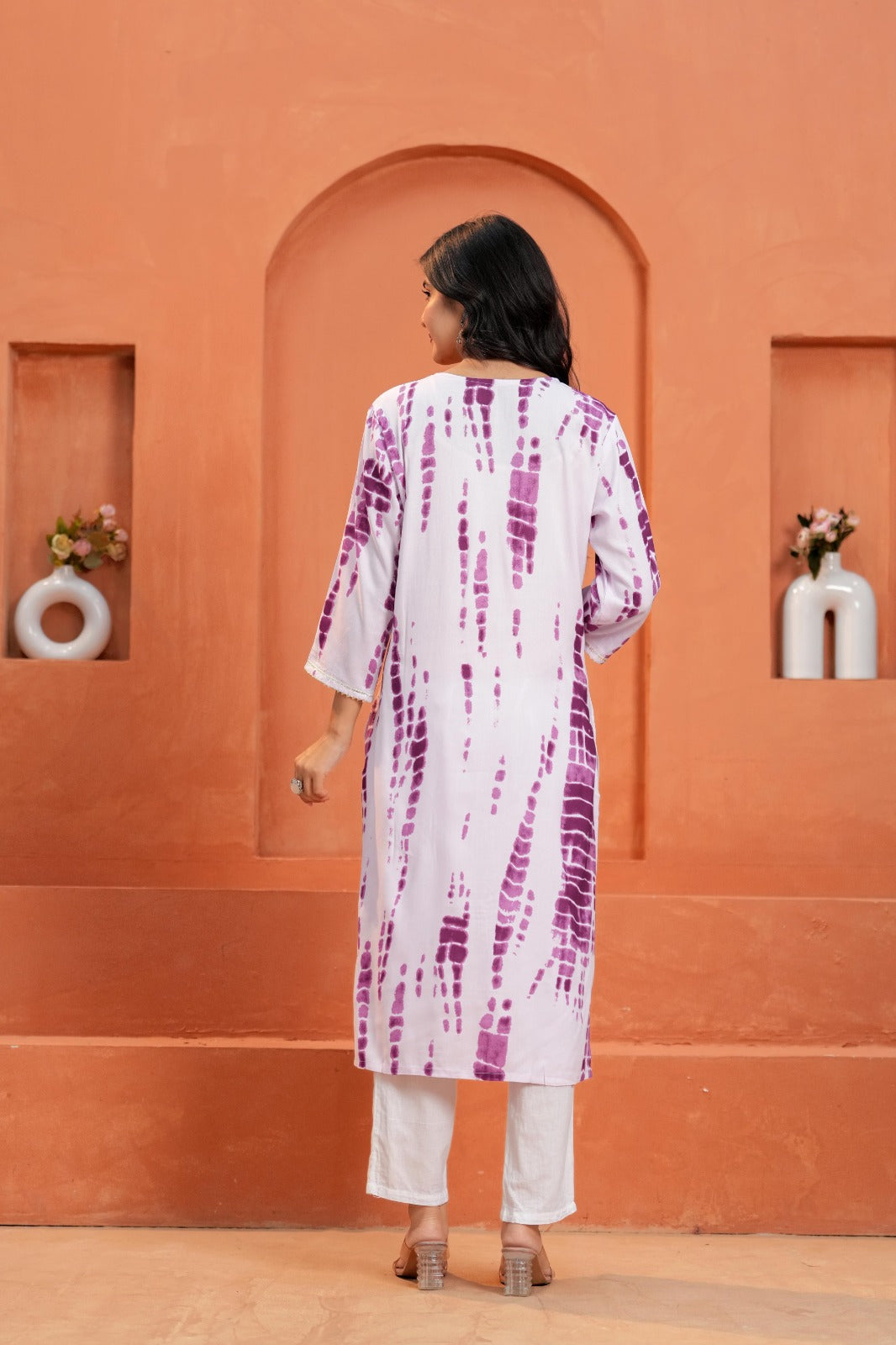 White & Purple Printed Straight Kurta with Pant | Ethnic Wear Set